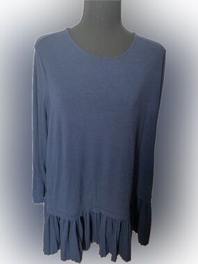 J. Jill Navy Blue Long-Sleeve Ruffle Hem Top